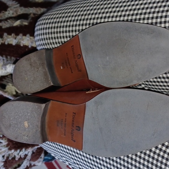 Etienne Aigner Emory Loafer Sz 8.5 Brown Leather Kiltie Flap Gold Horsebit - Picture 5 of 6